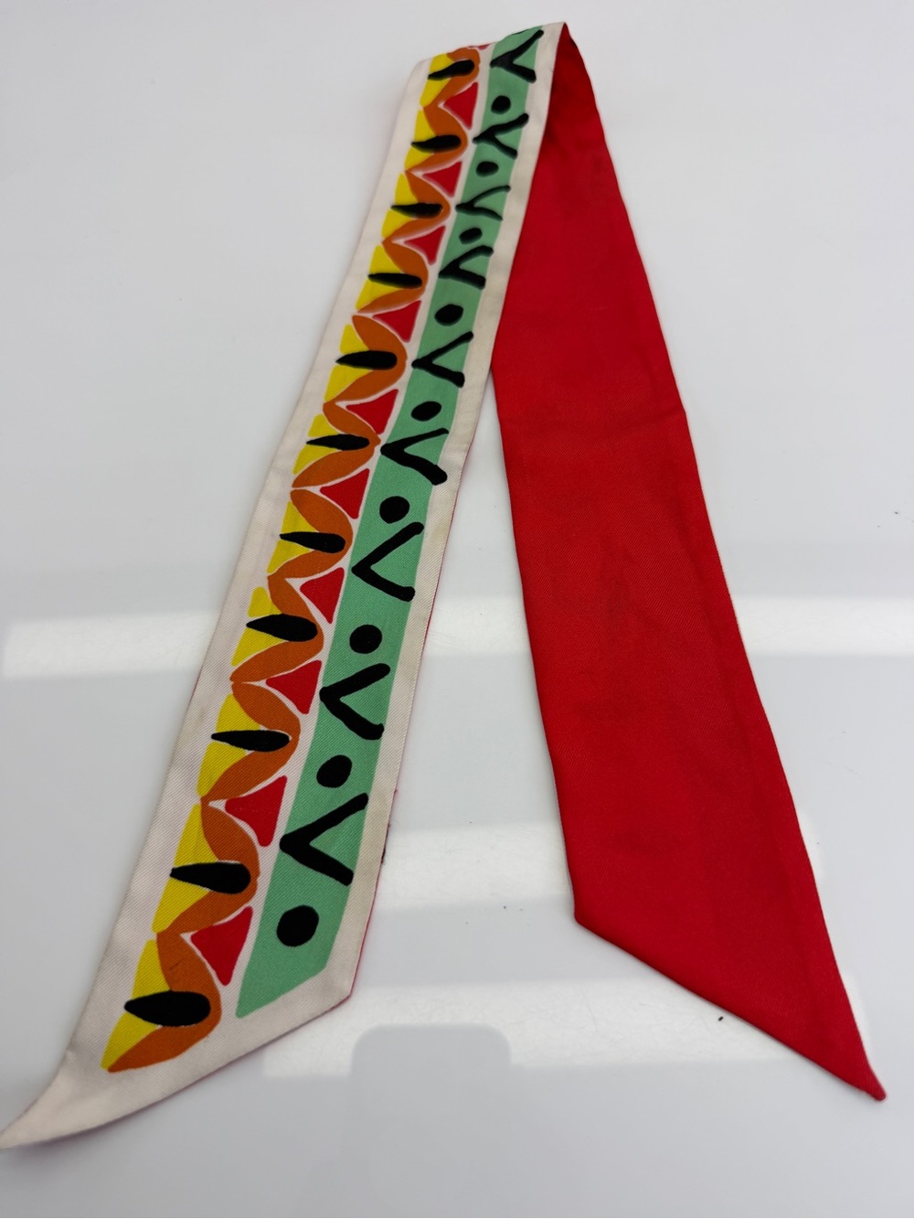 Prada Geometric Red & Multicolor Twilly Scarf